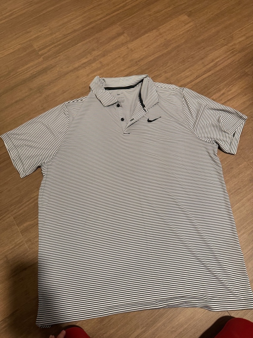 Nike Men’s Black and White Thin-Striped Polo